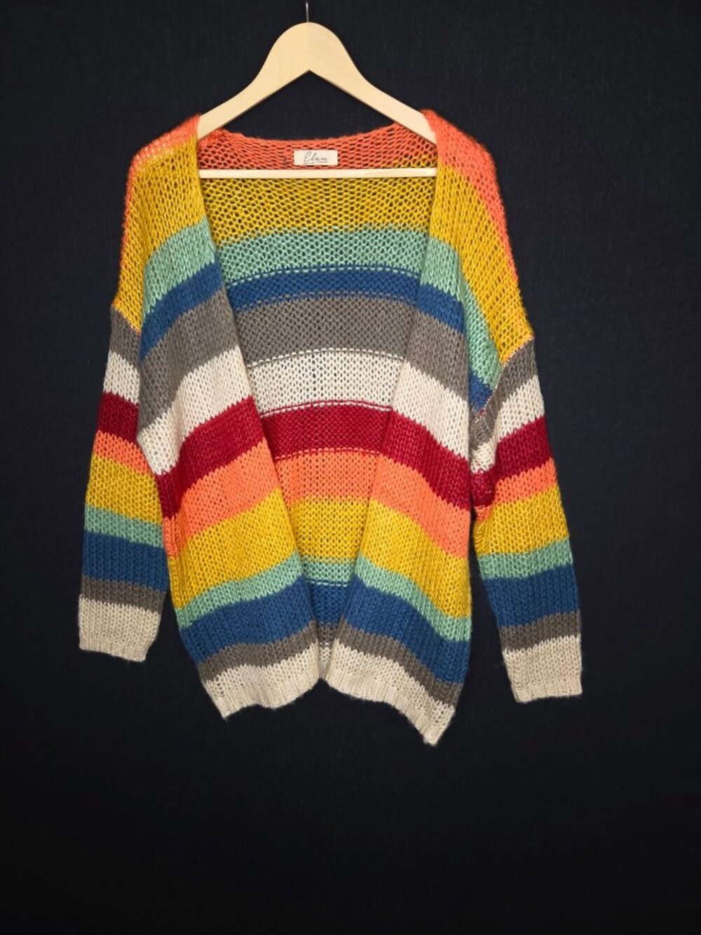 💙 Elan Multicolor Striped Open Knit Cardigan Sweater Size L/XL Boho Oversized
